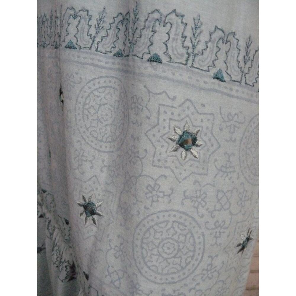 $300 Sky Blue Smocked Boho Silk Embroidered Tiered Halter Maxi Dress XS NEW - Picture 7 of 9